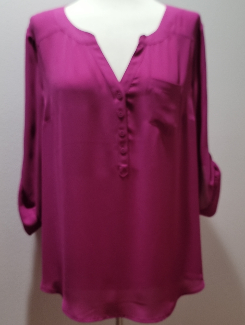 torrid Magenta Button-Front Roll-Sleeve Blouse